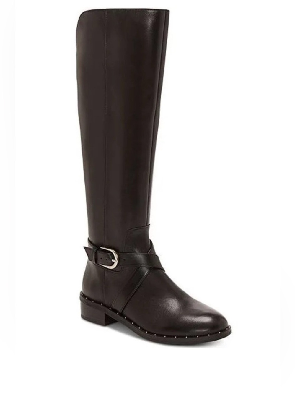 INC Women’s 9M Black Studded Stretch Gore Fadora Block Heel Leather Riding Boot